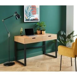Baita SOHOBUREAU Bureau Couleur Bois Et Noir 2 Tiroirs Piètement En Métal