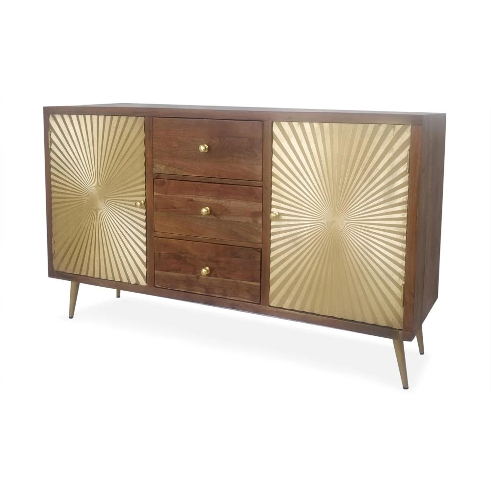 MENZZO Buffet 2 Portes Et 3 Tiroirs Solaris Bois Et Or – Image 2