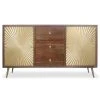 MENZZO Buffet 2 Portes Et 3 Tiroirs Solaris Bois Et Or