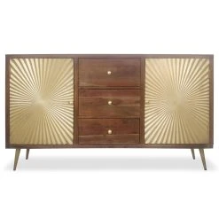 MENZZO Buffet 2 Portes Et 3 Tiroirs Solaris Bois Et Or