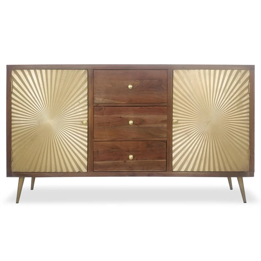 MENZZO Buffet 2 Portes Et 3 Tiroirs Solaris Bois Et Or