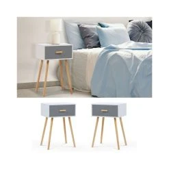 Idmarket Lot De 2 Tables De Chevet Blanches Et Grises Scandinaves En Bois
