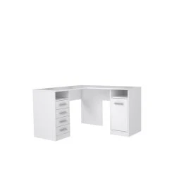 CSTORE - Tolede Bureau D'angle 1 Porte 4 Tiroirs - Décor Papier Blanc...