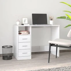 VidaXL Bureau Et Tiroirs Blanc Brillant 102x50x76 Cm Bois D'ingénieri...