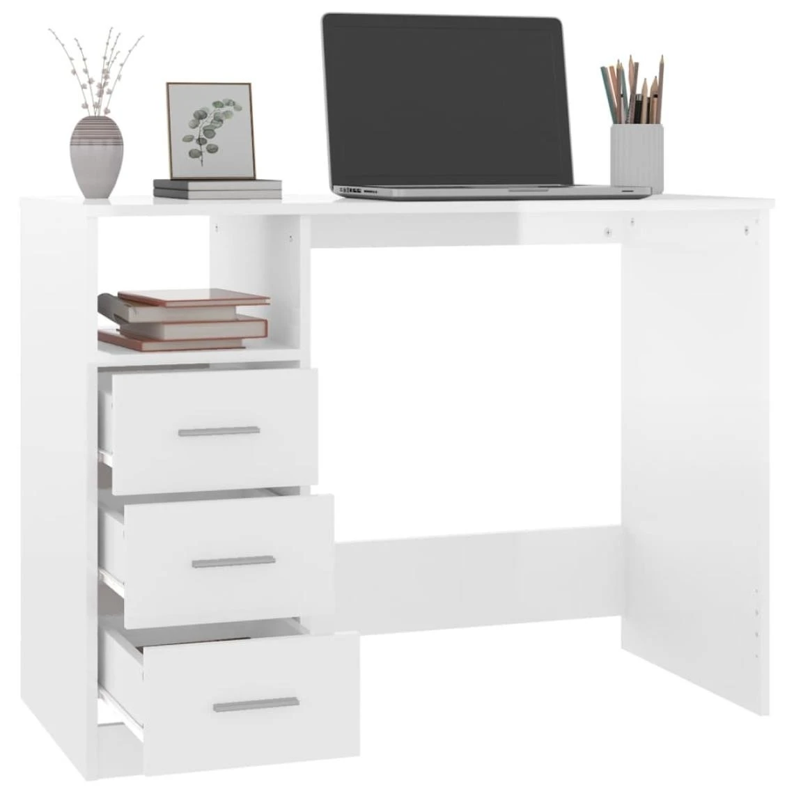 VidaXL Bureau Et Tiroirs Blanc Brillant 102x50x76 Cm Bois D'ingénieri... – Image 4