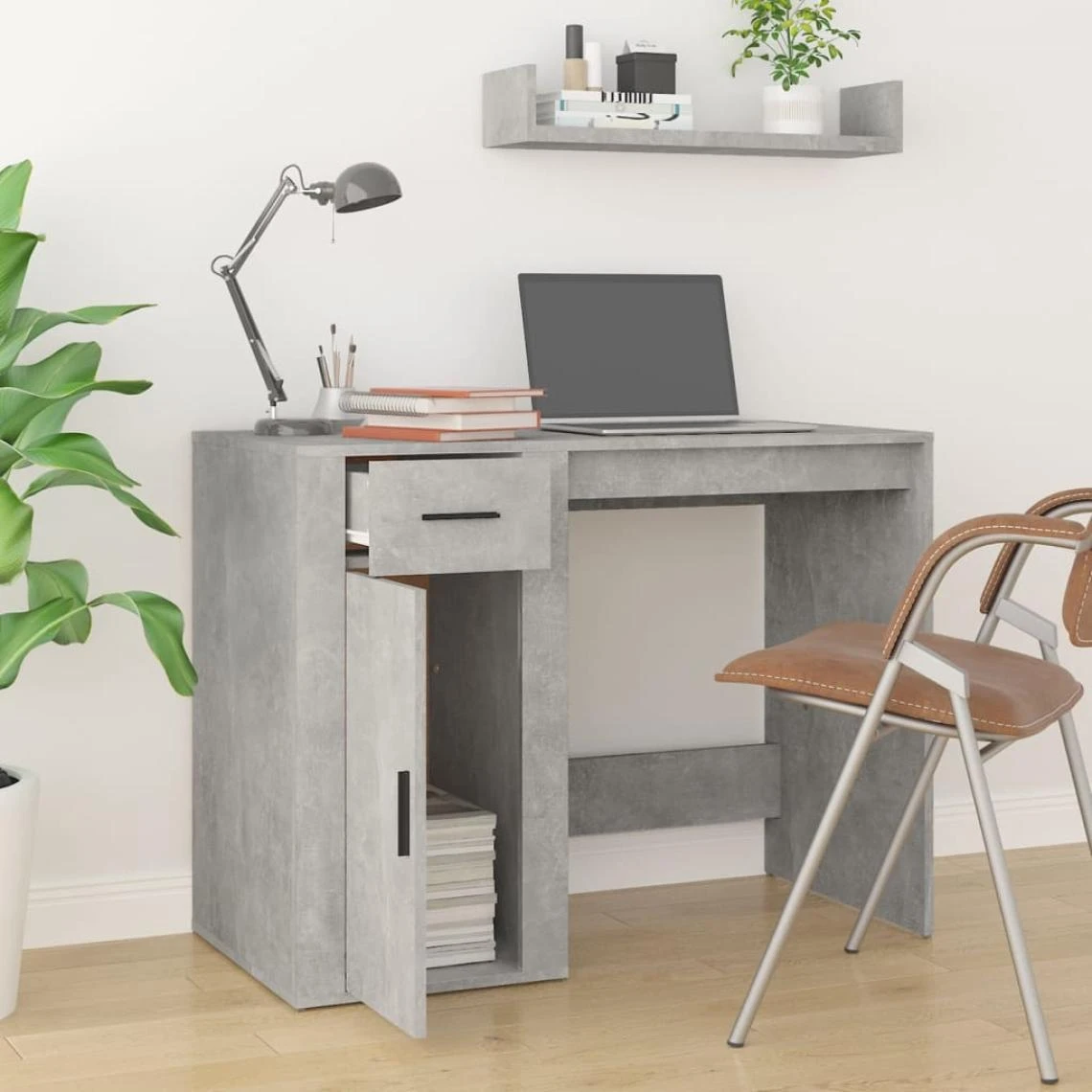 VidaXL Bureau Gris Béton 100x49x75 Cm Bois D'ingénierie – Image 2