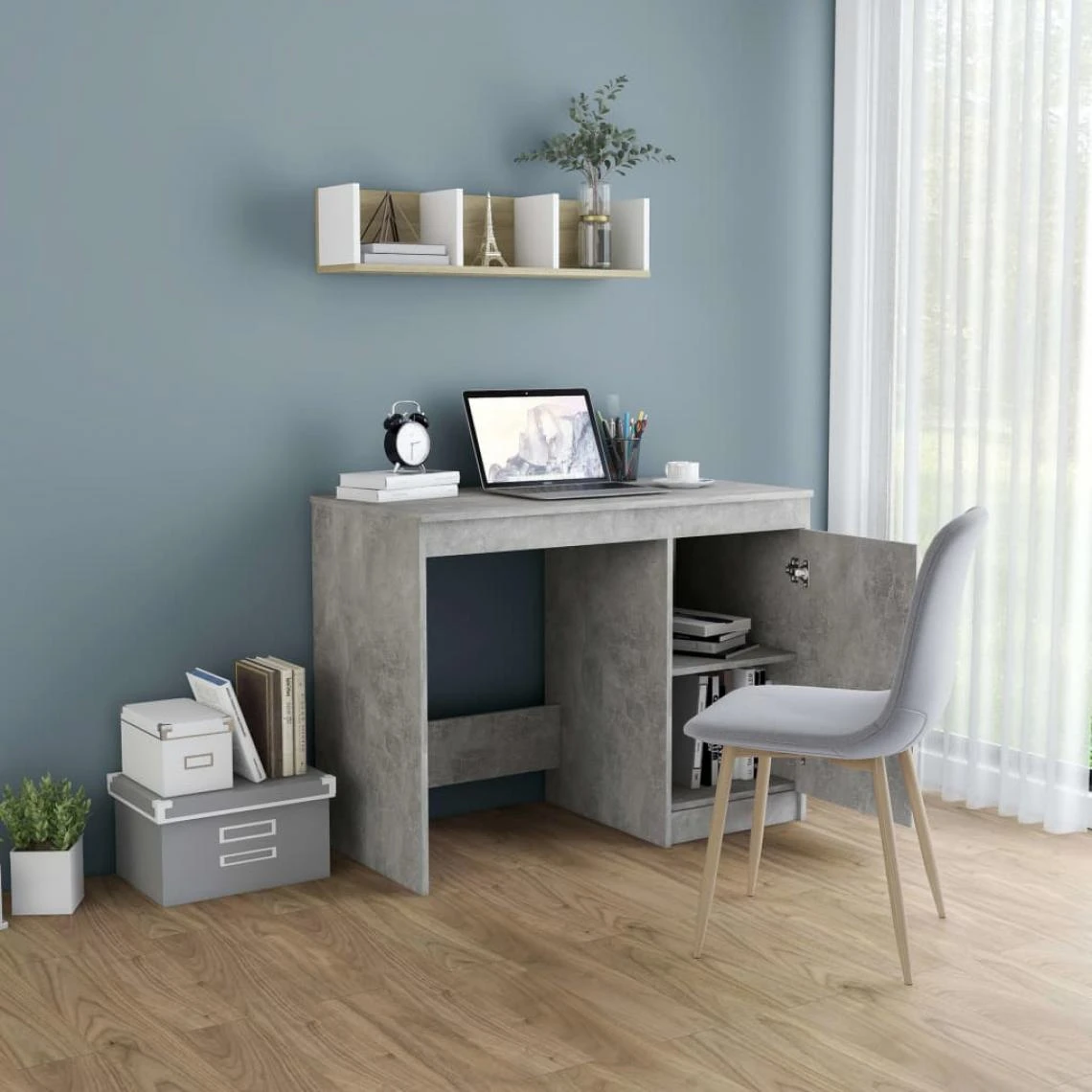 VidaXL Bureau Gris Béton 100x50x76 Cm Aggloméré – Image 3