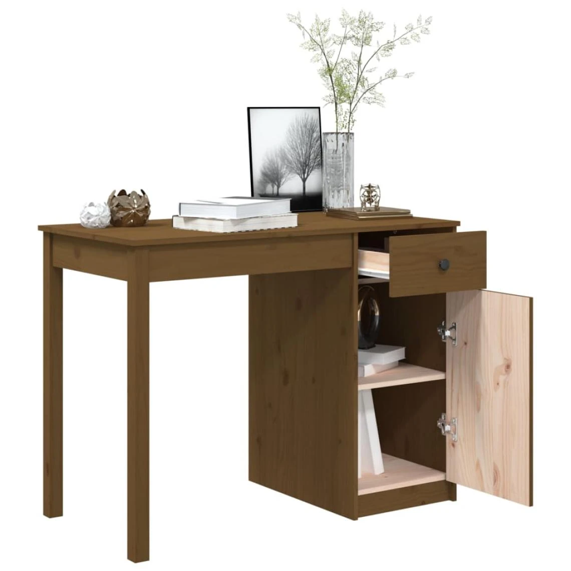 VidaXL Bureau Marron Miel 100x50x75 Cm Bois Massif De Pin – Image 4