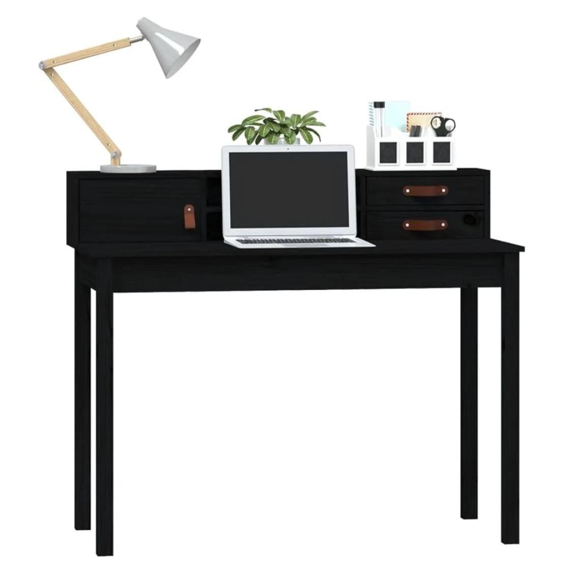 VidaXL Bureau Noir 110x50x93 Cm Bois Massif De Pin – Image 3